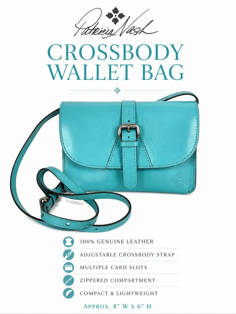 Patricia Nash Turquoise Leather Crossbody Wallet Bag | 100% Leather